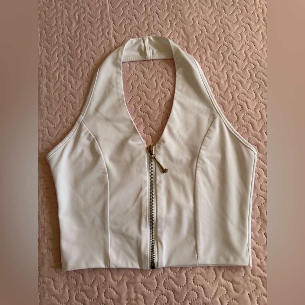 SHEIN White Zip-Up Crop Top